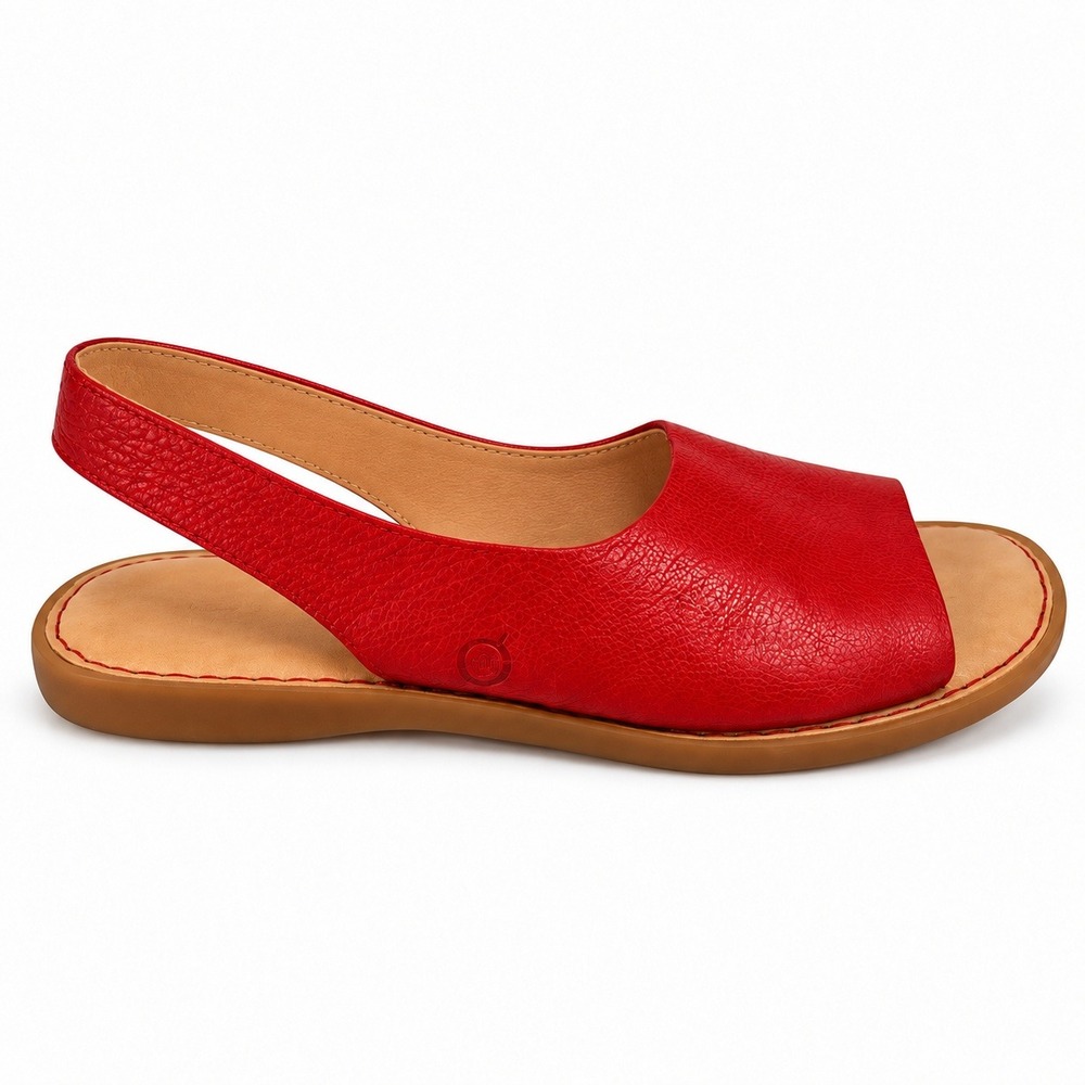 Born 9M Inlet Sandals Slingback Red Leather Peep Toe Flat Comfort Boho Casual